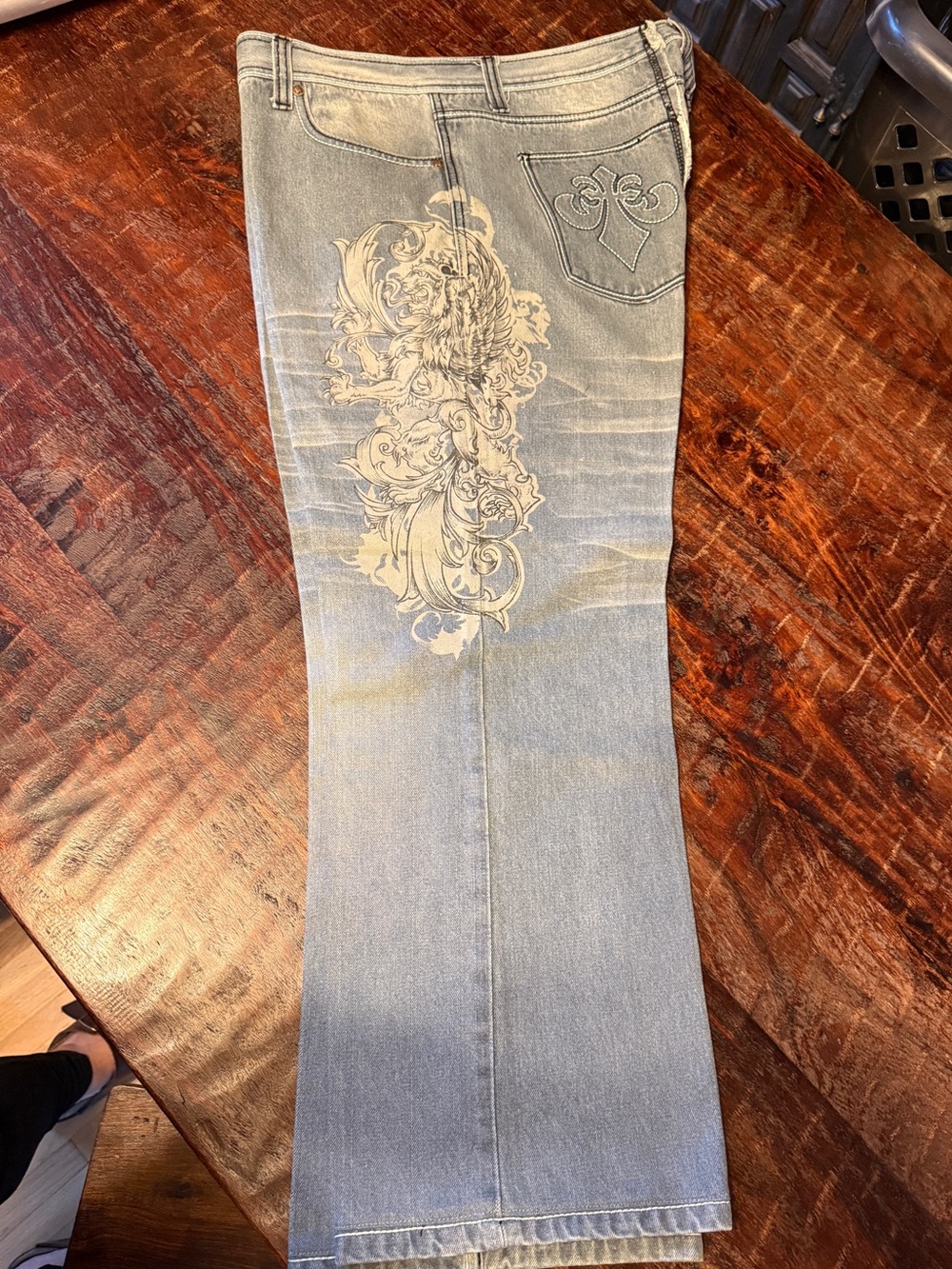 Affliction Light Blue Embroidered Bootcut Jeans